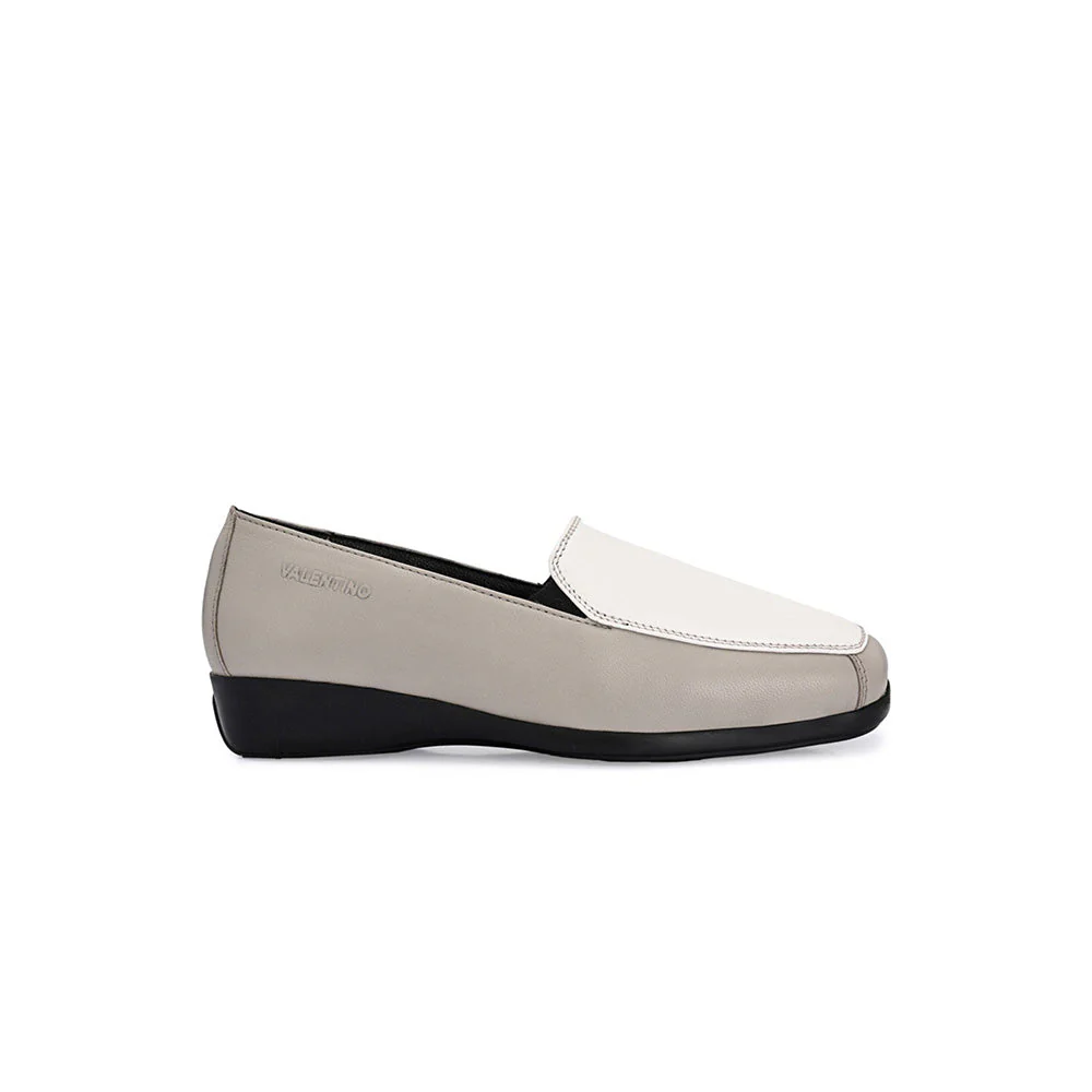 Valentino Women White Leather Loafers - Image 3