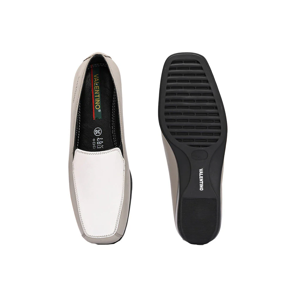 Valentino Women White Leather Loafers - Image 7