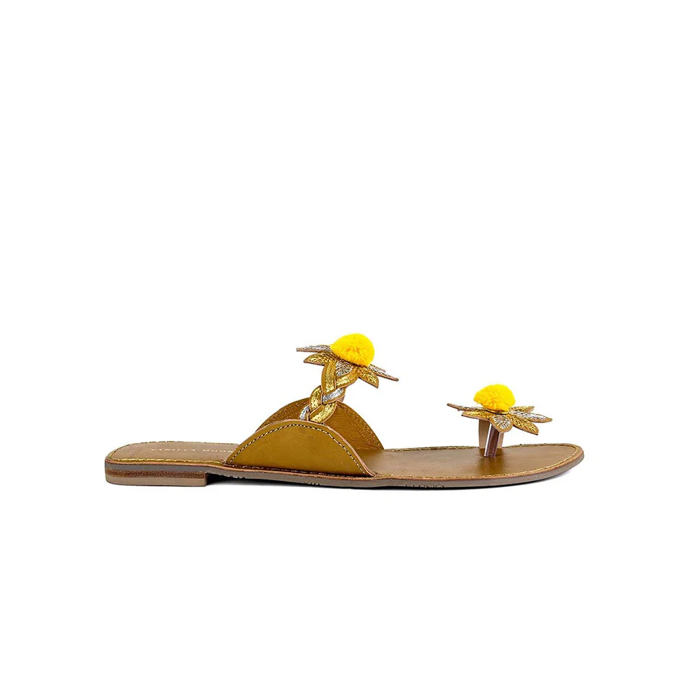 Vanilla Moon Women Yellow One Toe Flats - Image 3