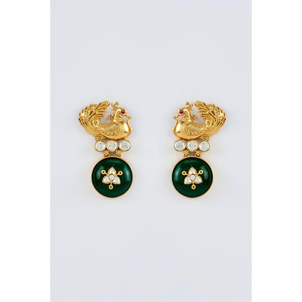 VIVINIA By Vidhi Mehra Burgundy Gold Plated Green Womens Kundan Polki Dangler Earrings - Image 4