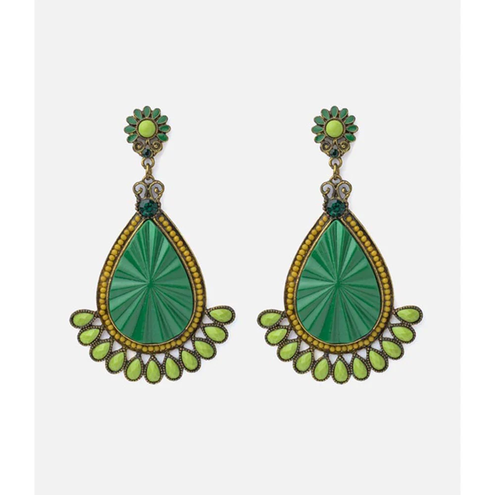 VIVINIA By Vidhi Mehra Florence Gold Plated Green Womens Drop Earrings - Image 2