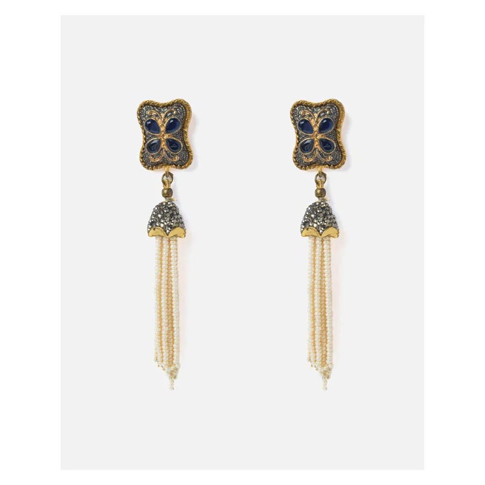 VIVINIA By Vidhi Mehra Gold Plated Blue Womens Tassel Earrings - Image 2