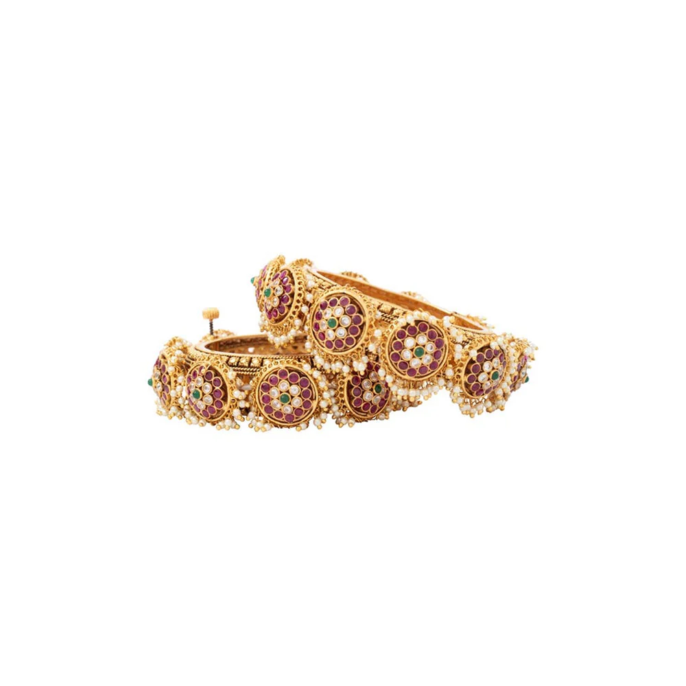 VIVINIA By Vidhi Mehra Gold Plated Pink Womens Kundan Polki Bangles - Image 6