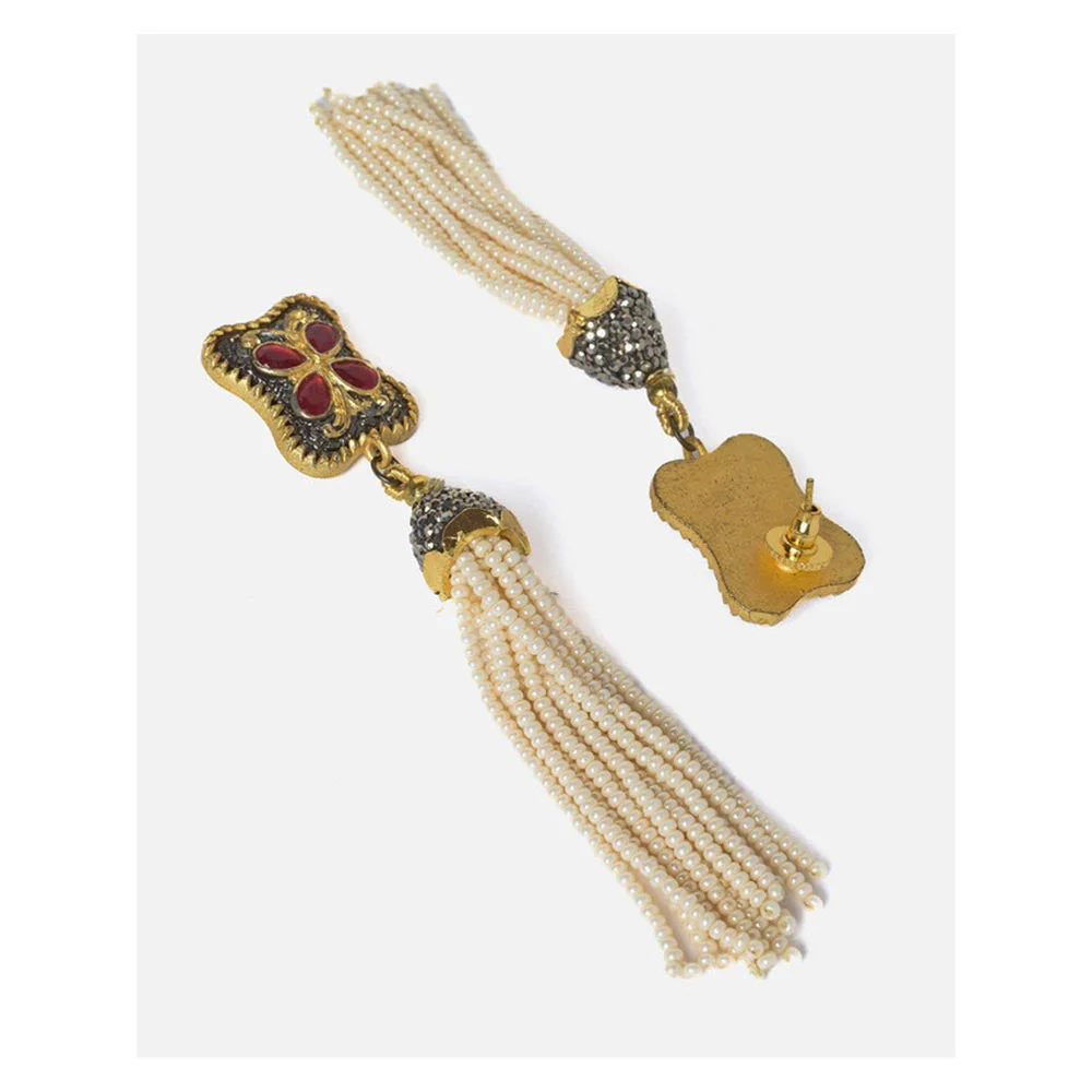 VIVINIA By Vidhi Mehra Gold Plated Red Womens Tassel Earrings - Image 4