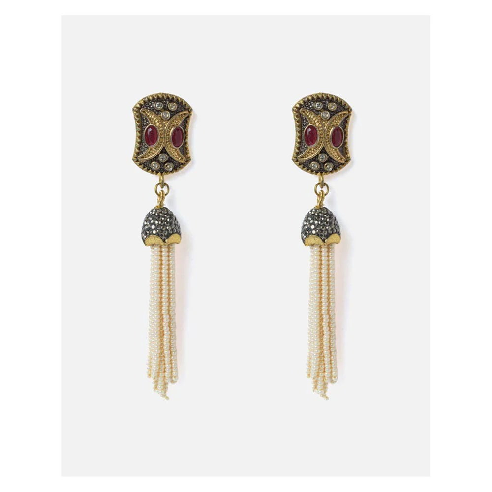 VIVINIA By Vidhi Mehra Gold Plated Red Womens Tassel Earrings - Image 2
