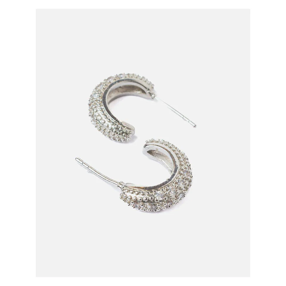 VIVINIA By Vidhi Mehra Silver Plated Womens Half Hoop Earrings - Image 4