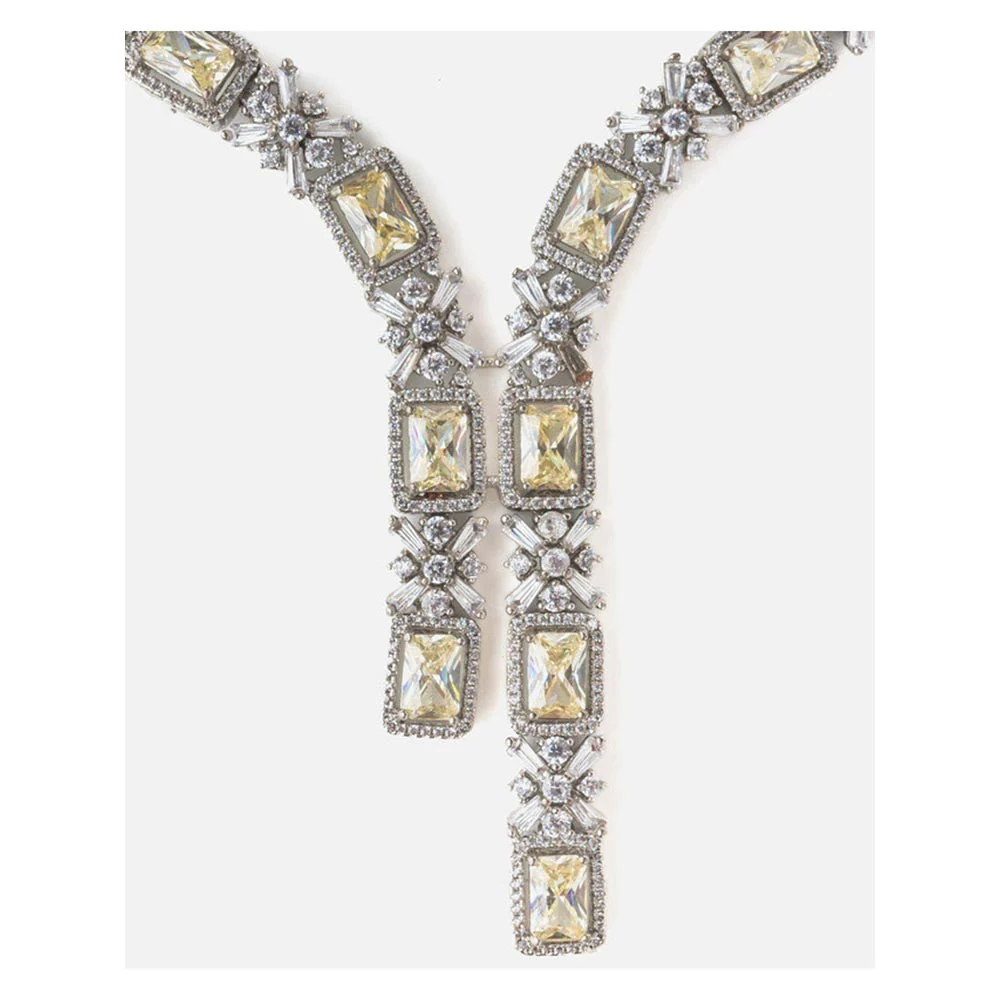 VIVINIA By Vidhi Mehra Silver Plated Yellow Womens Short Necklace Set With Earrings - Image 4