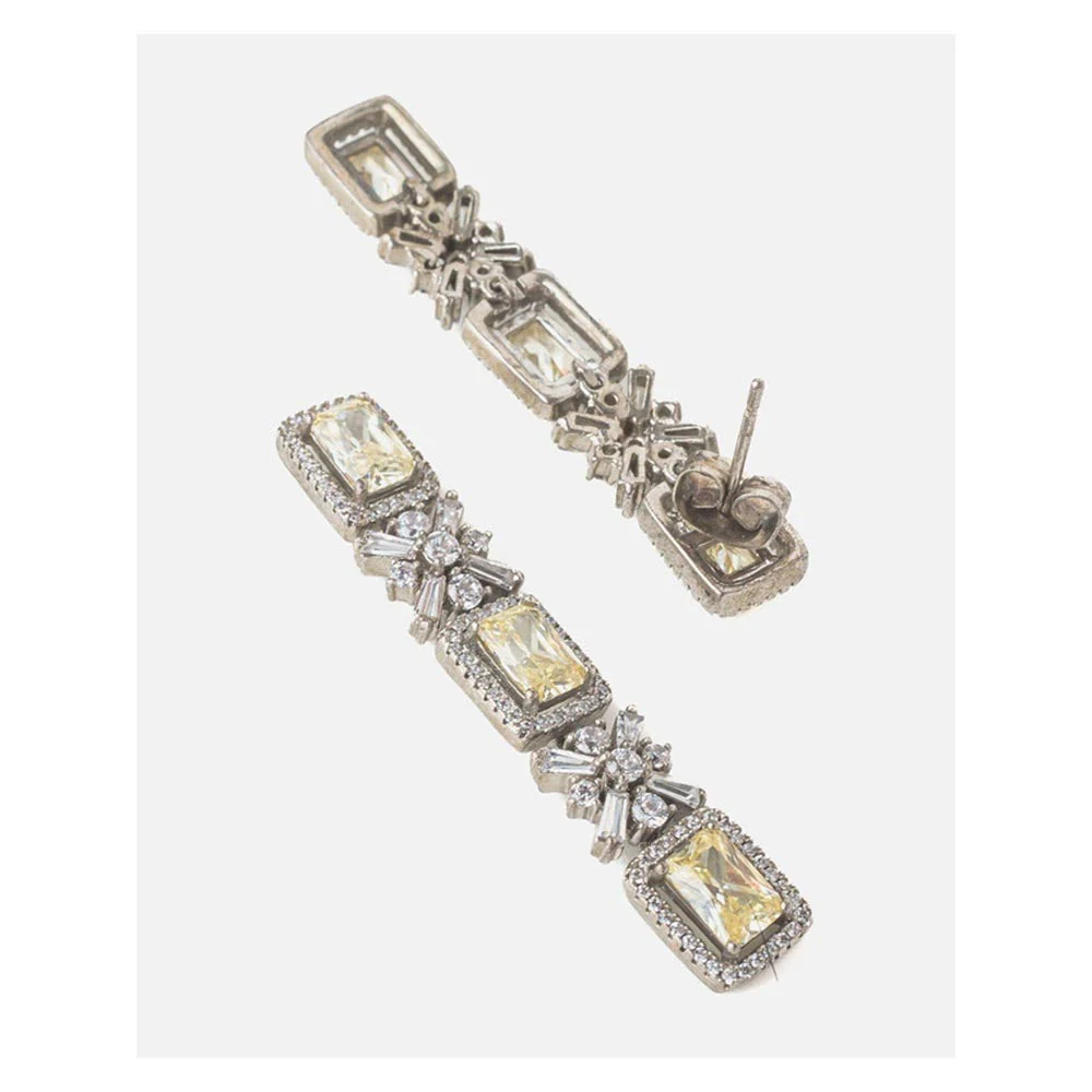 VIVINIA By Vidhi Mehra Silver Plated Yellow Womens Short Necklace Set With Earrings - Image 5