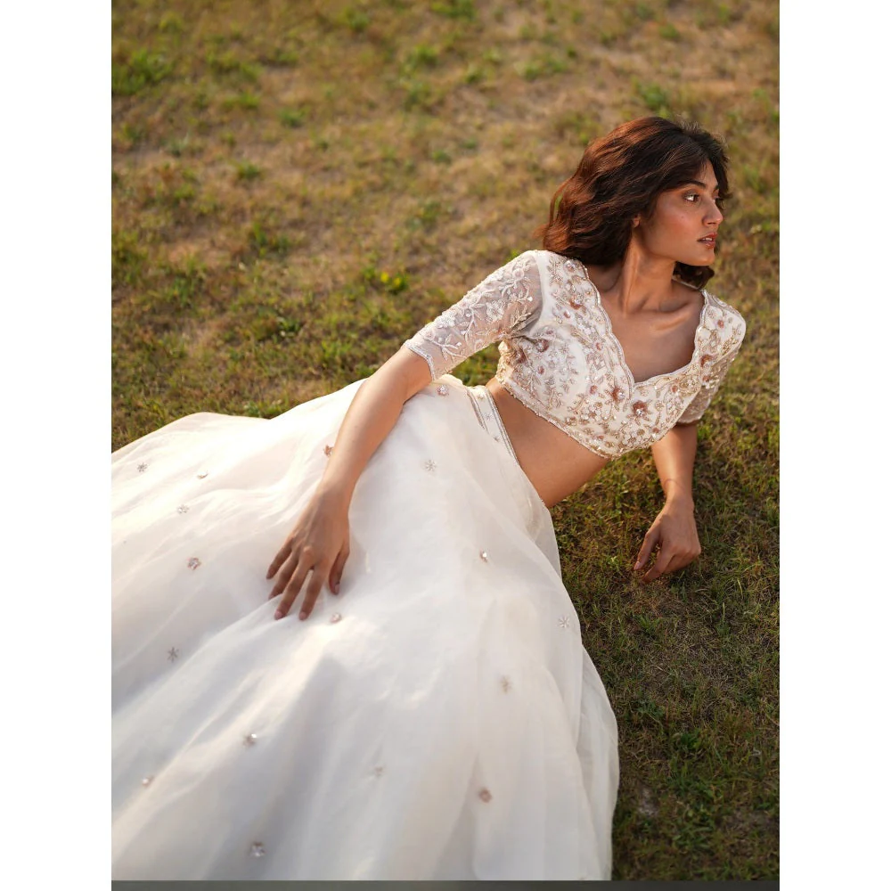 Zoon An Ivory Embroidered- Sequined Lehenga with Blouse and Dupatta (Set of 3) - Image 4