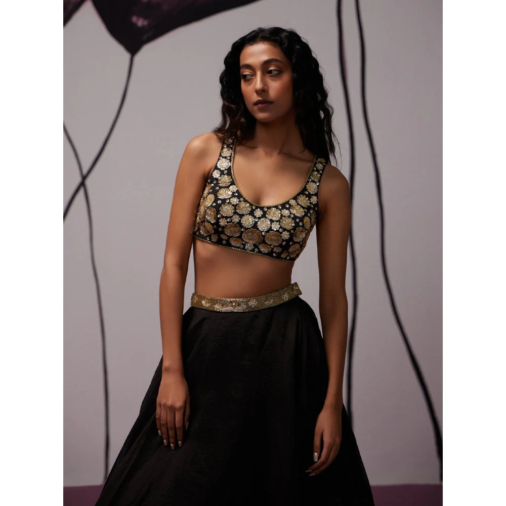 Zoon Black Embellished-Sequined Lehenga with Blouse and Dupatta (Set of 3) - Image 3