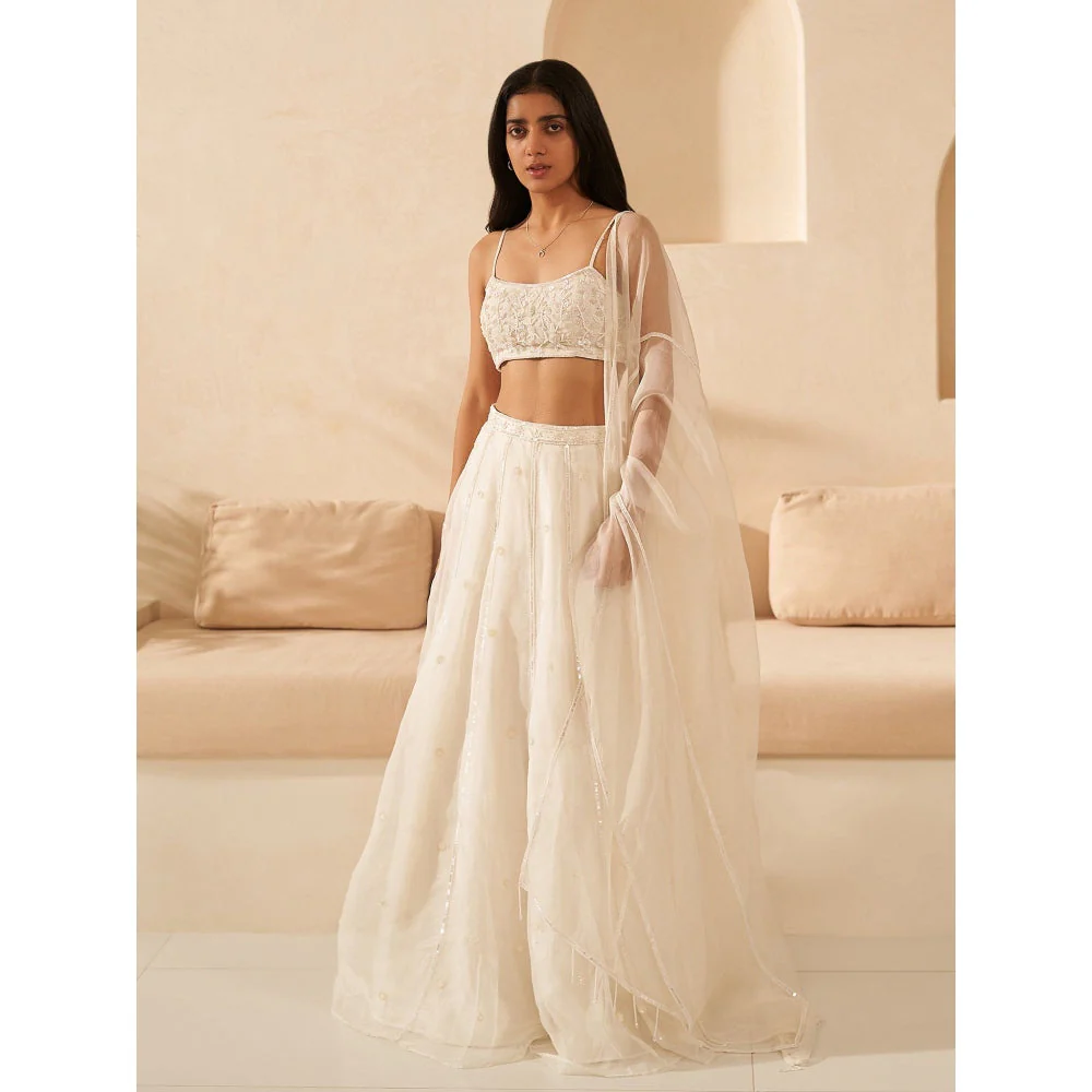 Zoon Off-White Embroidered-Sequined Lehenga with Blouse and Dupatta (Set of 3)