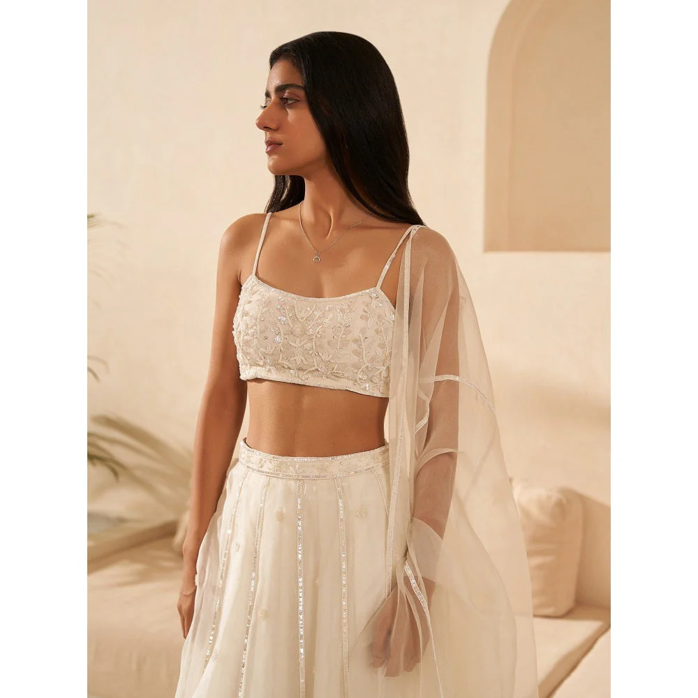 Zoon Off-White Embroidered-Sequined Lehenga with Blouse and Dupatta (Set of 3) - Image 2