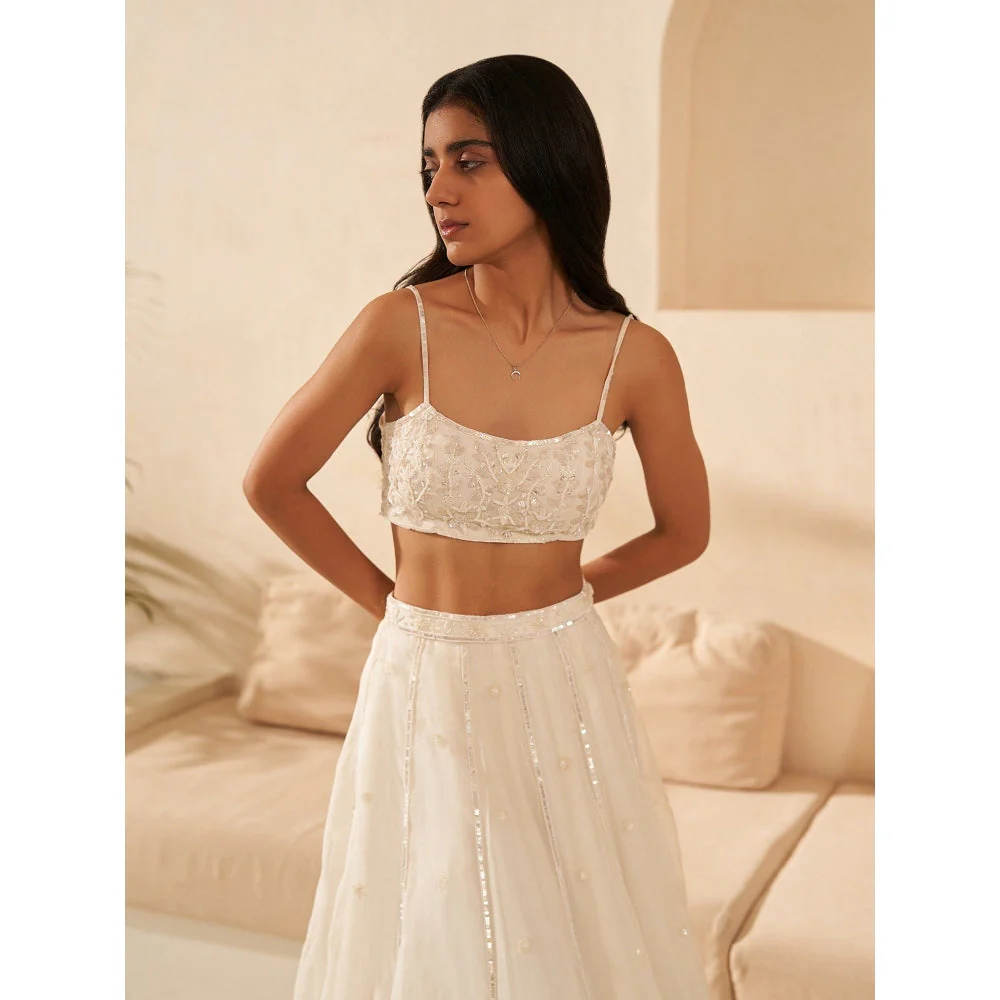 Zoon Off-White Embroidered-Sequined Lehenga with Blouse and Dupatta (Set of 3) - Image 5